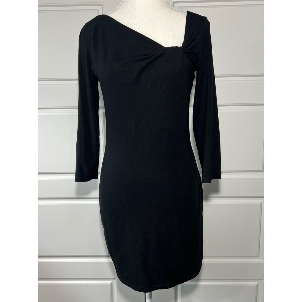 Express Black Twist Front Draped Neck 3/4 Sleeve Knit Sheath‎ Dress Size S